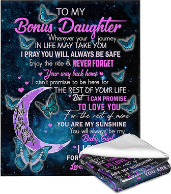 To My Bonus Daughter Throw Blanket, Soft Warm and Cozy Flannel Fuzzy Blanket for Adults and Kids - Thegiftio UK