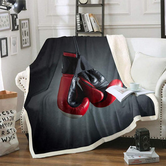 Boxing Throw Blanket Sports Theme Fleece Blanket for Boys Adult Men, Boxing Gloves Pattern Blanket Sports Games Room Decor - Thegiftio UK