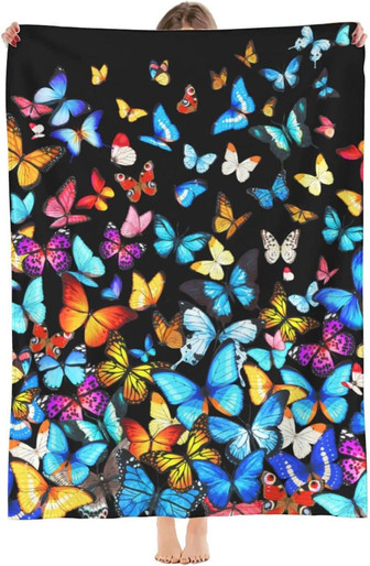Butterfly Blanket Beautiful Colorful Butterflies Throw Blanket Ultra Soft Flannel Colorful Butterflies Blanket Gifts for Kids Adults - Thegiftio UK