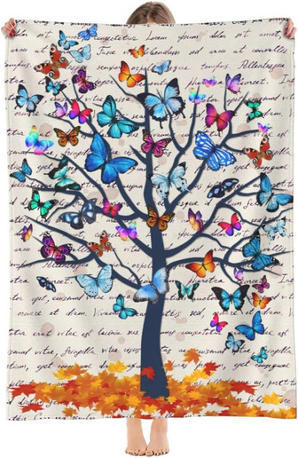 Butterfly Blanket Butterflies Tree Throw Blanket Soft Warm Flannel Blanket Gifts for Kids Adults All Season - Thegiftio UK