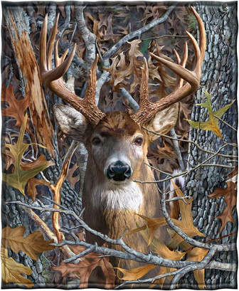 Camo Buck Deer Fleece Throw Blanket - Thegiftio UK