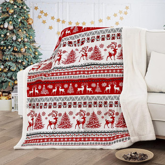 Christmas Blanket Twin Snowflake Elk Christmas Tree Printed Fleece Blanket Fuzzy Warm Solid Throw Blanket for Bedding Couch - Thegiftio