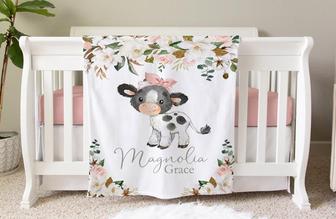 Cow Blanket, Personalized Baby Blanket, Toddler Blanket, Farm Animal Nursery Decor, Cow Theme Blanket - Thegiftio UK