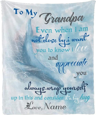 Custom Blanket with Name Text, Personalized Beautiful Whale to My Grandpa Super Soft Fleece Throw Blanket for Couch Sofa Bed - Thegiftio