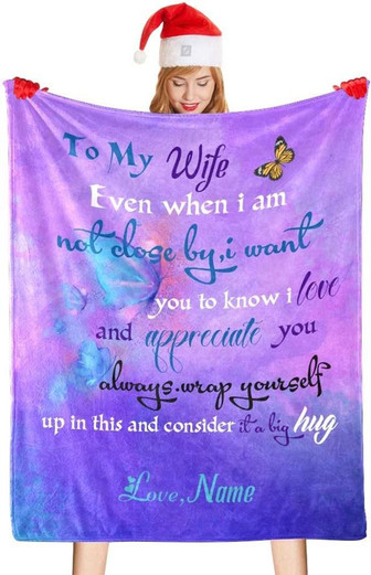 Custom Blanket with Name Text, Personalized Beautiful Butterfly to My Wife Super Soft Fleece Throw Blanket for Couch Sofa Bed - Thegiftio UK