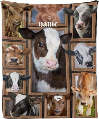 Custom Blanket with Name Text Personalized Funny Cow Soft Fleece Throw Blanket for Gifts - Thegiftio