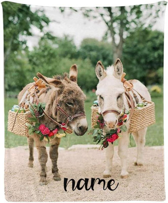 Custom Blanket with Name Text,Personalized Animal Sweet Donkey Super Soft Fleece Throw Blanket for Couch Sofa Bed - Thegiftio UK