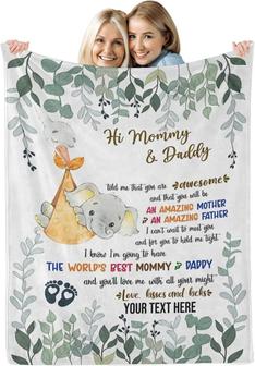 Custom Fleece Blanket Gift for Mother Personalized Hi Mommy and Daddy Throw Soft Lightweight Cozy Blanket - Thegiftio UK