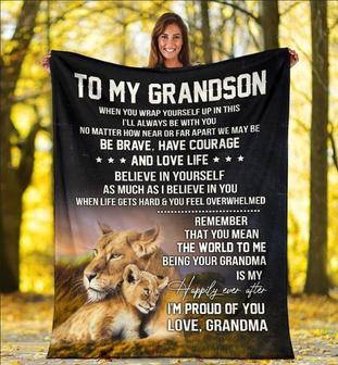 Custom To My Grandson Blanket Christmas Gift from Grandma Grandpa Papa pop pop Lion Dad Mom Christmas gift Family Gift - Thegiftio UK