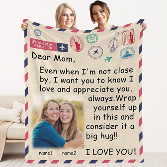 Custom Mom Blanket with Picture & Names Change - Personalized Mama Blanket from Daughter or Son - Mom Blanket - Long Distance Blanket for Mom - Thegiftio
