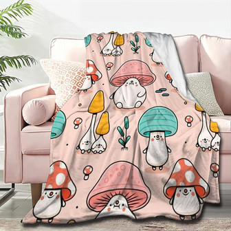 Cute Mushroom Head Soft Blanket All Season Throw Blanket Fleece Blankets Bed Sofa - Thegiftio UK