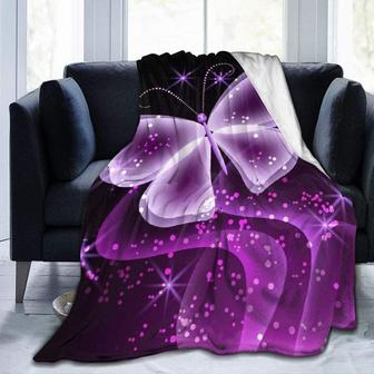 Cute Purple Butterfly Printed Blanket Throw Lightweight Super Soft Micro Fleece Throw Blankets - Thegiftio UK