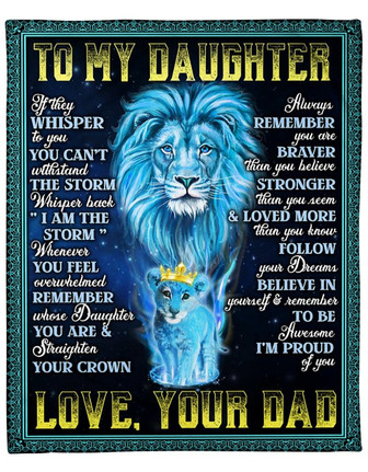 To My Daughter, Always Remember You Are Braver Than You Believe, Lion Fleece Blanket For Family Home Decor Bedding Couch - Thegiftio UK