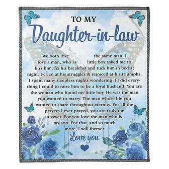 To My Daughter-In-Law - We Both Love The Same Man Butterfly Blue Rose Blanket Gift For Daughter-in-law Birthday Gift - Thegiftio UK
