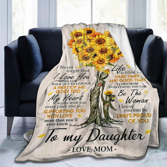 To My Daughter Blanket Gift from Mom, Fleece Yellow Sunflower Blanket Throw for Girl's Gifts Birthday - Thegiftio UK
