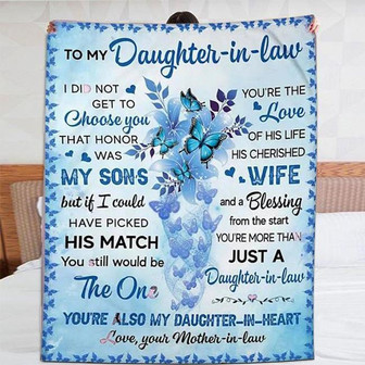 To My Daughter-In-Law - You're Also My Daughter-in-Heart Butterfly Blue Blanket Gift From Mother-in-law Birthday Gift - Thegiftio UK
