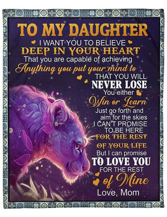 To My Daughter You Either Win Or Learn Fleece Blanket Gift For Family,Birthday,Daughter,Son,Lion Lovers Gift Home Decor - Thegiftio