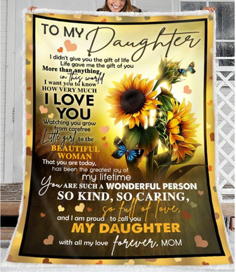 To My Daughter, You Are Such A Wonderful Person, Sunflower & Butterfly Fleece Blanket For Family Home Decor - Thegiftio UK