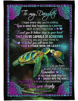 To My Daughter Sea Turtle Fleece Blanket From Dad I Hope Every Day You're Smiling Fleece Blanket Home Decor - Thegiftio UK