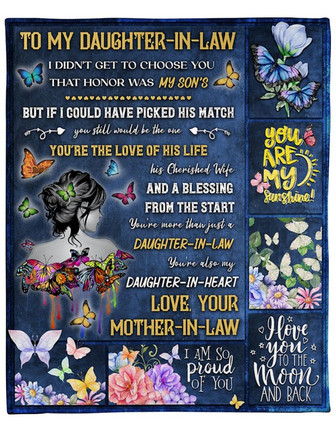 To My Daughter-In-Law, You're My Sunshine Butterflies Fleece Blanket Gift For Family For Birthday Home Decor - Thegiftio UK