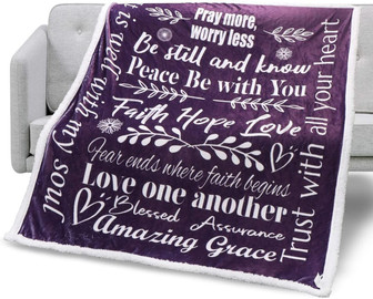 Faith Hope Love Blankets for Women | Inspirational Gifts for Women - Thoughtful Birthday Gifts for Women | Christian Blanket Gifts for Christian Friend Women or Men (Purple, Fleece) - Thegiftio