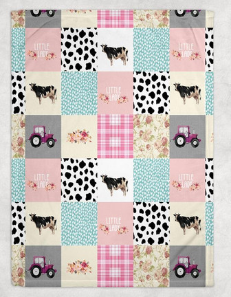 Farm Blanket, Tractor Blanket, Pink Farm Baby Blanket, Girl Tractor Blanket, Milk Cow Blanket - Thegiftio UK