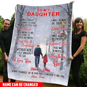 Father and Daughter Walking in Winter Custom Name Blanket - Thegiftio