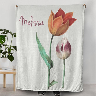 Floral Design Blanket, Blanket with Custom Name, Gifts for Tulip Lovers, Gifts for Maternal Figure, Bedroom Decoration Ideas for her Room - Thegiftio UK