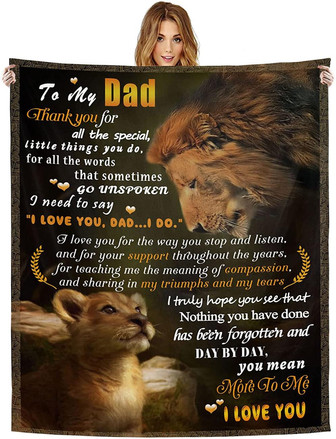 Gift to My Dad Blanket Flannel Throw Blanket Birthday Christmas Thanksgiving Gifts for Dad Lion Letter Printed Blanket - Thegiftio UK