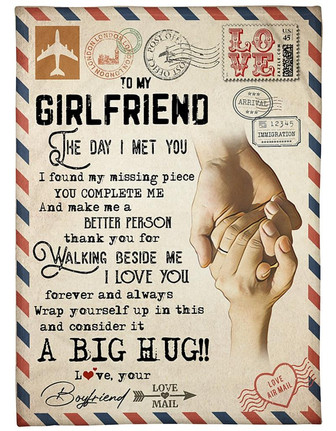 To My Girlfriend A Big Hug Air Mail Hand In Hand Blanket Gift For Girlfriend From Boyfriend Birthday Gift Home Decor - Thegiftio UK