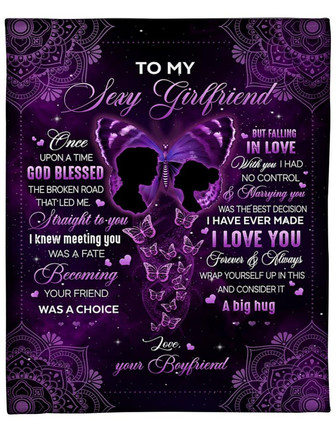 To My Girlfriend Once Upon A Time God Blessed Purple Mandala Butterly Valentine Blanket Gift From Boyfriend - Thegiftio UK