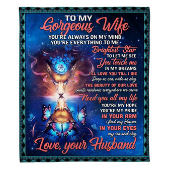 To My Gorgeous Wife Blue Flower And Butterfly Fleece Blanket Family Gift Home Decor Bedding Couch Sofa Soft - Thegiftio UK