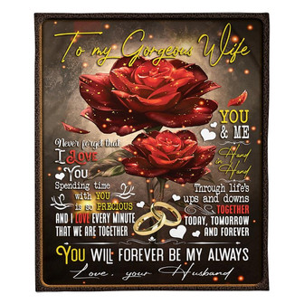 To My Gorgeous Wife Couple Rings Roses Fleece Blanket Family Gift Home Decor Bedding Couch Sofa Soft And Comfy Cozy - Thegiftio UK