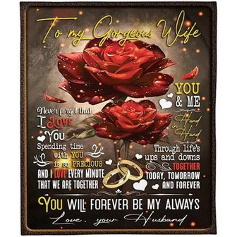 To My Gorgeous Wife Couple Rings Roses You And Me Fleece Blanket Gift For Wife From Husband Home Decor Bedding Couch - Thegiftio UK