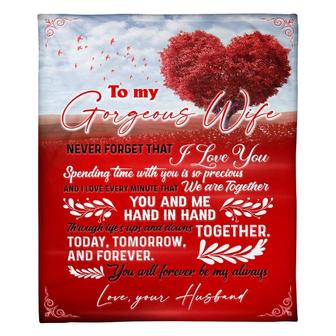 To My Gorgeous Wife You And Me Hand In Hand Red Background Tree Fleece Blanket Family Gift Home Decor Bedding Couch - Thegiftio UK
