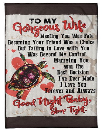 To My Gorgeous Wife I Love You Forever And Always, Love Turtle Fleece Blanket Gift For Valentine Day Home Decor - Thegiftio UK