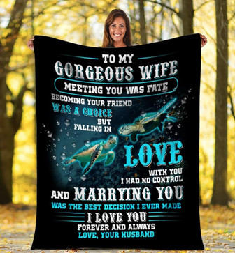 To My Gorgeous Wife I Love You Forever And Always, Turtle Couple Fleece Blanket Gift For Valentine Home Decor - Thegiftio UK