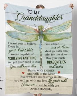 To My Granddaughter Always Be With You Dragonfly Blanket Gift From Grandma Birthday Gift Home Decor Bedding Couch - Thegiftio UK