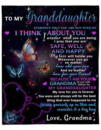To My Granddaughter Colorful Butterflies Fleece Blanket Family Gift Home Decor Bedding Couch Sofa Soft And Comfy Cozy - Thegiftio UK