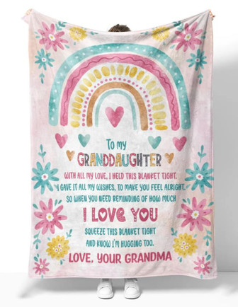 To My Granddaughter Colorful Flower Rainbow Name With All My Love I Held This Blanket Tight Gift For - Thegiftio