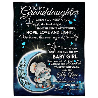 To My Granddaughter Elenphant And Moon Fleece Blanket Family Gift Home Decor Bedding Couch Sofa Soft And Comfy Cozy - Thegiftio UK