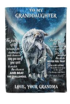 To My Granddaughter Never Feel That You Are Alone Wolf Forest Moon Blanket Gift For Granddaughter From Grandma - Thegiftio UK