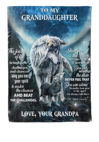 To My Granddaughter Never Feel That You Are Alone Wolf Forest Moon Blanket Gift For Granddaughter From Grandpa - Thegiftio UK
