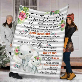 To My Granddaughter From Grandma Elephants And Flowers Blanket, Gift For Granddaughter Family Home Decor Bedding Couch - Thegiftio UK