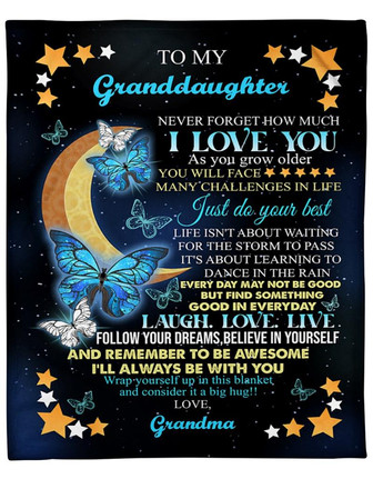 To My Granddaughter I'll Always Be With You Butterfly Moon Fleece Blanket Gift From Grandma Home Decor Bedding Couch - Thegiftio UK