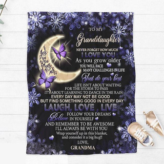 To My Granddaughter I Love You To The Moon And Back Blanket Gifts For Granddaughter Gift From Grandma(Violet) - Thegiftio UK