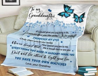 To My Granddaughter Do Not Wait Others Light Your Fire Fleece Blanket Animal Gift For Family,Birthday,Butterflies - Thegiftio UK
