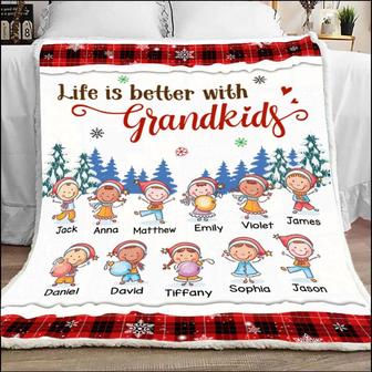 Grandkid Xmas Blanket, Life is Better With Grandkids Personalized blanket, Christmas gift - Thegiftio UK