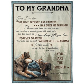 To My Grandma You Are The World Wolves Blanket Gift For Grandma From Grandson Mother's Day Gift Birthday Gift Home Decor - Thegiftio UK