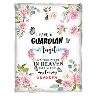To My Grandpa I Have Huardian Angel My Loving Grandpa Fleece Blanket Gift For Grandparents Gift - Thegiftio UK